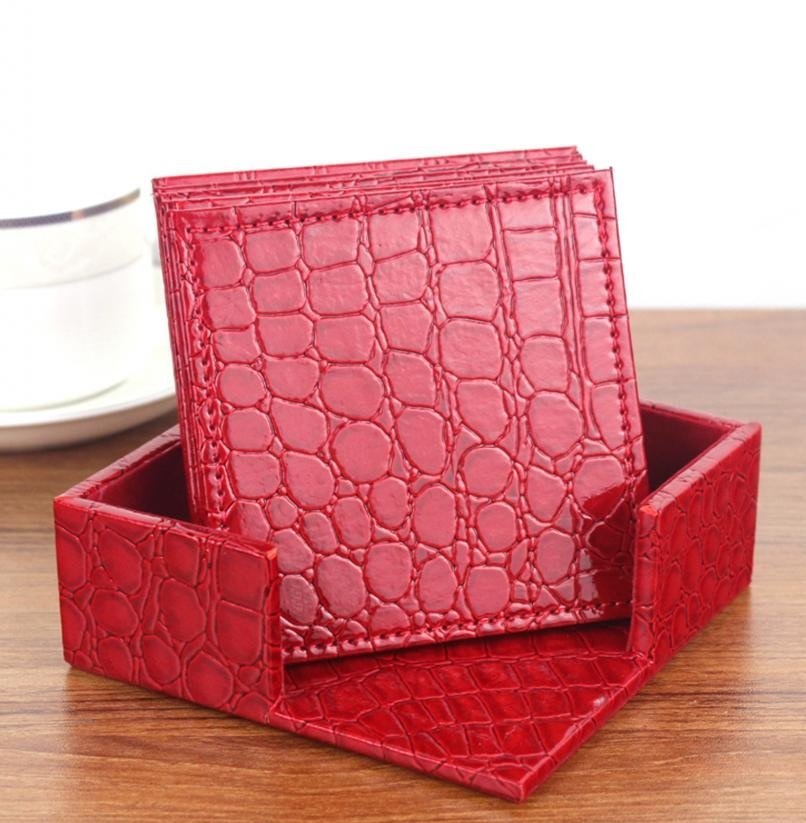 Croco Red Leather 6-Round Coasters  WAUCUST1407